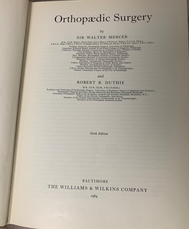 Mercer's Orthopedic Surgery VTG 1964 Mercer Duthie 6th Ed. Medical Textbook Rare gallery