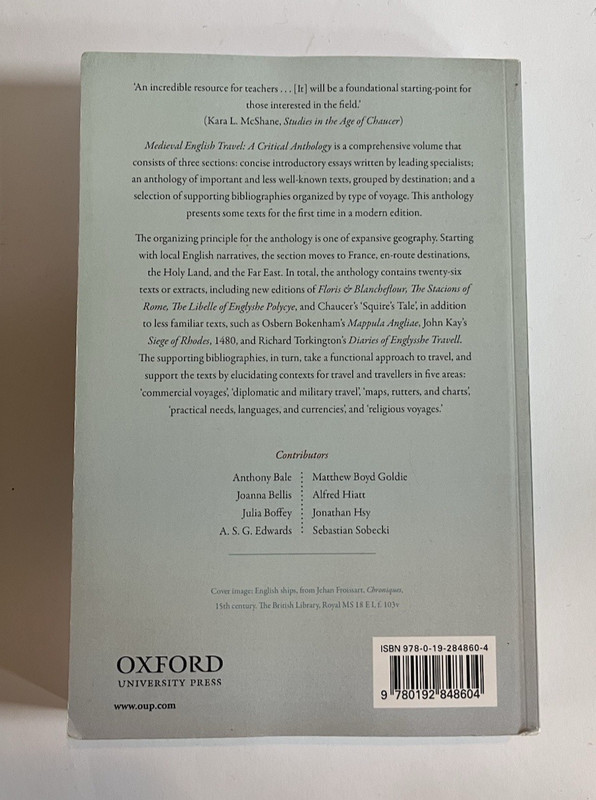 Medieval English Travel: A Critical Anthology (Oxford): ed. Bale and Sobecki gallery