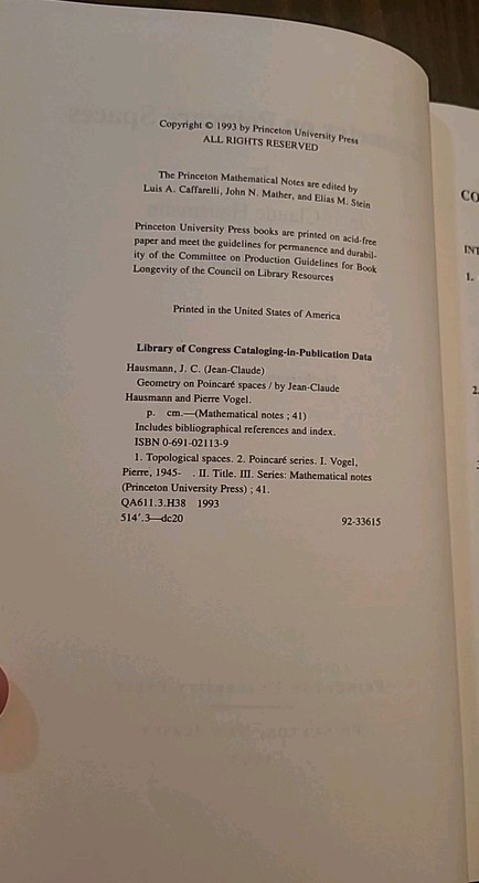 Mathematical Notes Ser.: Geometry on Poincare Spaces by J. C. Hausmann and P.... gallery
