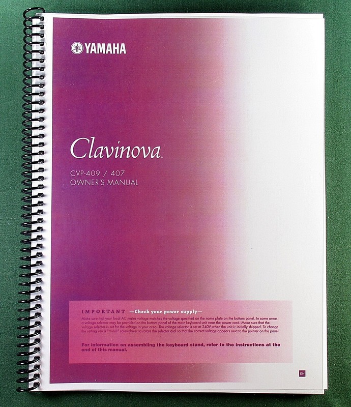 Yamaha CVP-409 CVP-407 Instruction Manual: 232 Pages & Protective Covers!