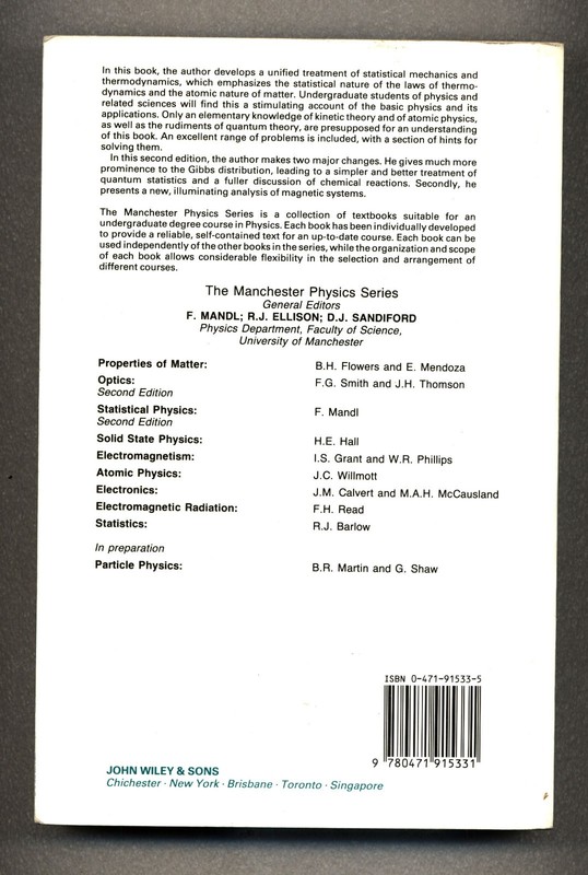 Statistical Physics - 2nd Ed - F. Mandl - Wiley Trade paperback gallery