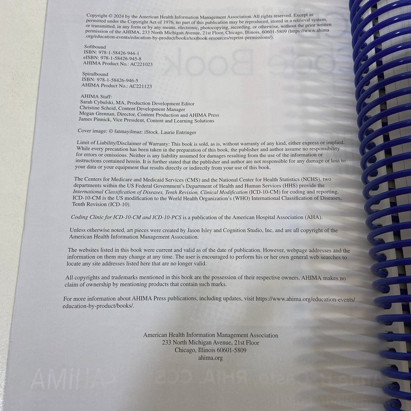 ICD-10-CM Code Book 2024 AHIMA Press Anne B Casto Spiralbound Unused Color Flags gallery