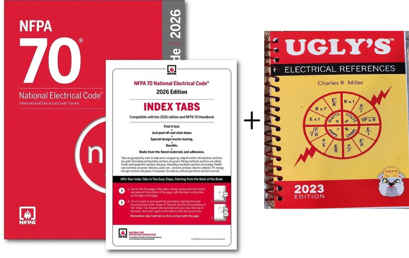 NFPA 70 National Electrical Code 2026 + index tab + ugly electrical 23 Spiral