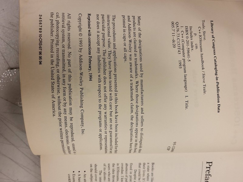 C++ IOStreams Handbook Steve Teale 1993 Addison Wesley Computer Programming Text gallery