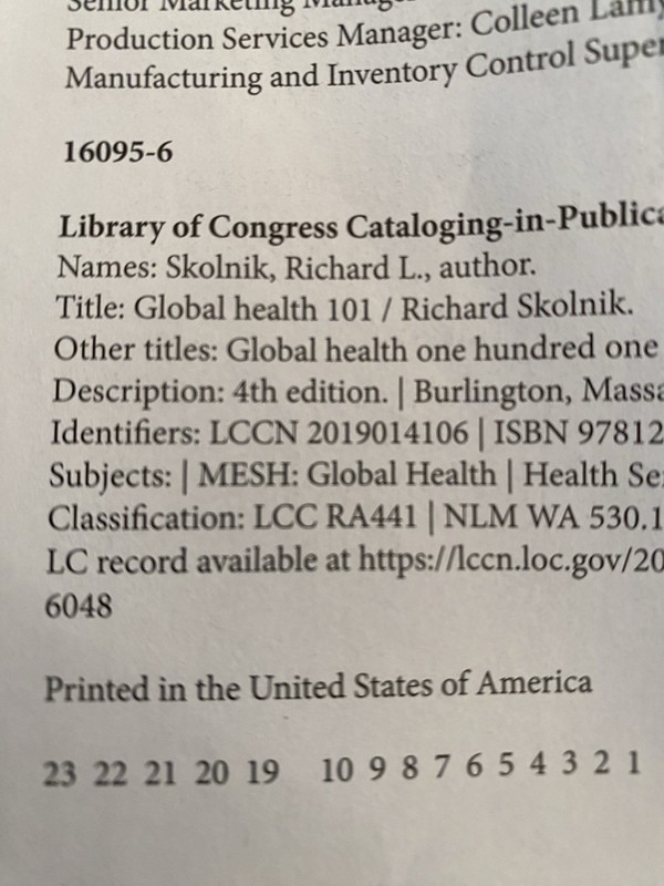 Global Health 101 Fourth Edition Textbook ISBN: 978-1-284-14538-0 gallery