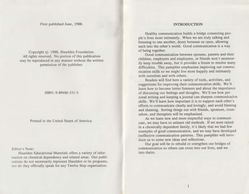Communication Skills by Richard S., Hazelden booklet, 1988, ISBN: 0894865315 gallery