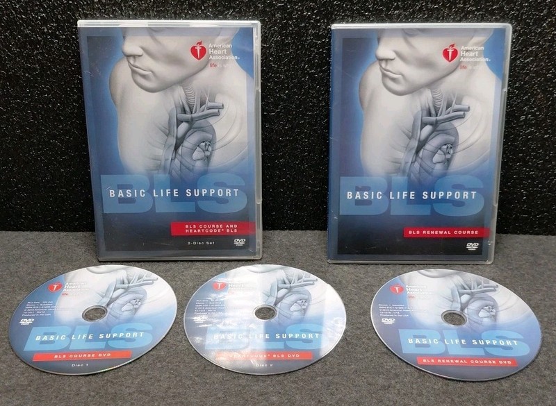 3 DVD Set Basic Life Support BLS Course HeartCode & Renewal by American Heart