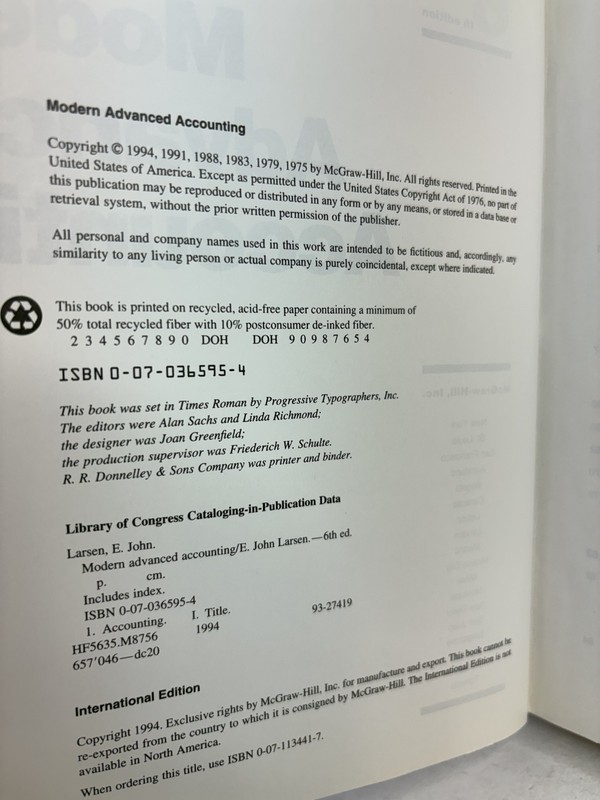 Modern Advanced Accounting by Larsen, E. John gallery