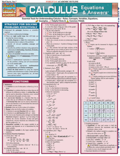 Calculus Equations & Answers (Quickstudy: Academic) – Pamphlet – GOOD