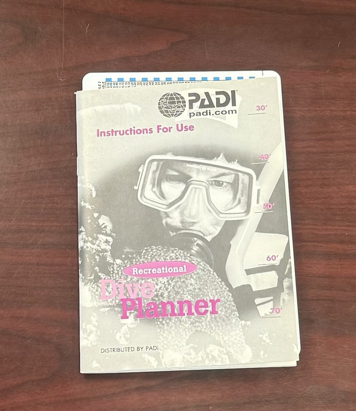 PADI RDP Table and instructions for Use Booklet, Imperial