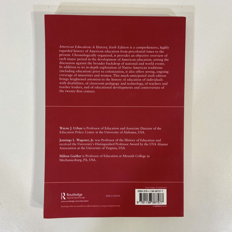American Education History 6th Edition 2019 TPB Routledge Urban Wagoner Gaither gallery