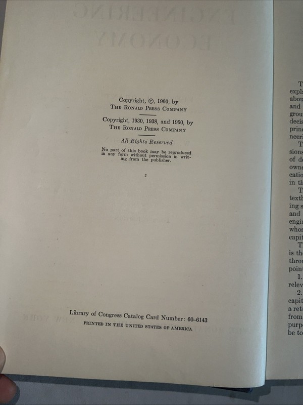 Vintage 1960 -Principles of Engineering Economy Grant & Ireson 4th Edition HCDJ gallery
