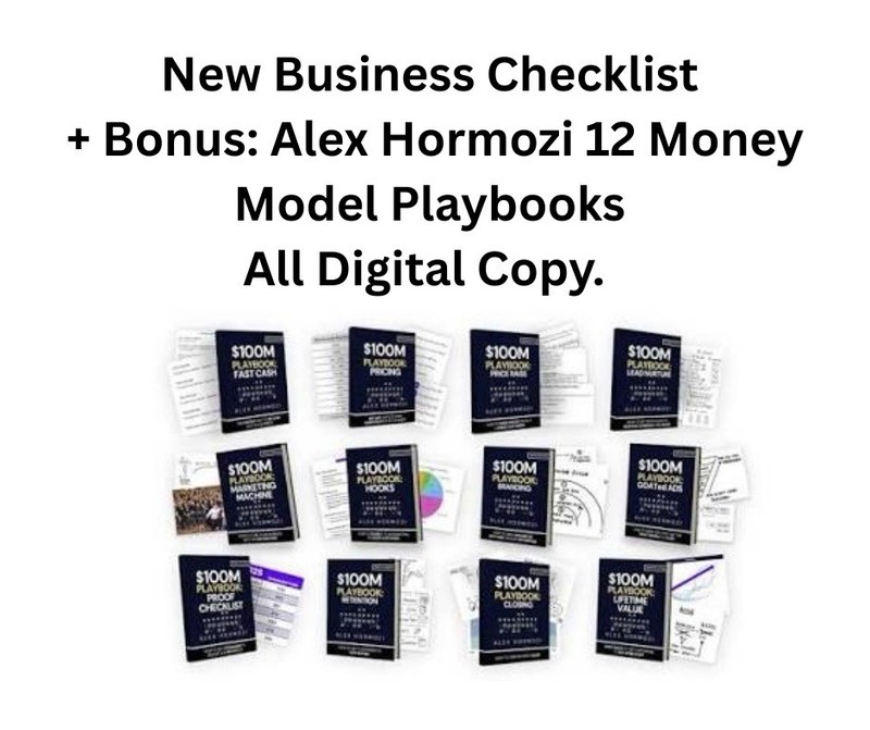 Business Checklist + Bonus: Alex Hormozi 12 Money Model Playbooks. Digital Copy