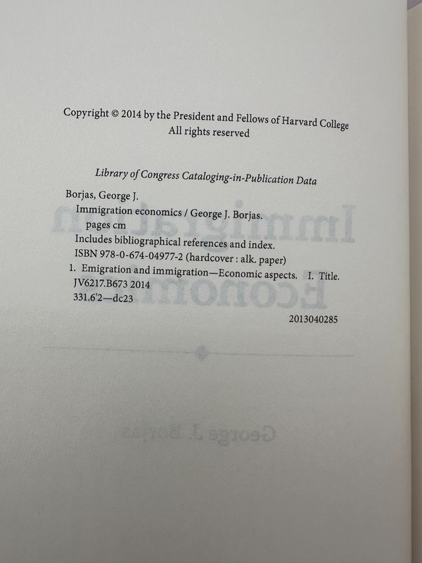 Immigration Economics by George J. Borjas Hardcover Harvard Univ Press gallery