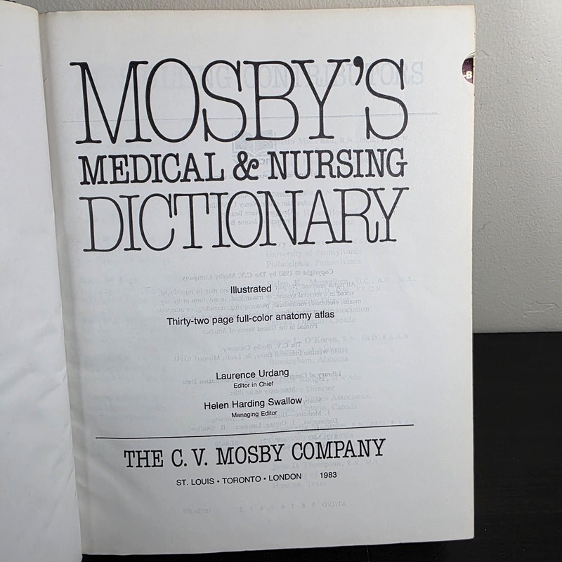 Vintage 1983 Mosby’s Medical & Nursing Dictionary Hardcover Indexed Anatomy gallery