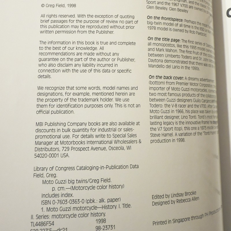 Moto Guzzi Big Twins (Motorcycle Color History) by Greg Field 1998 gallery