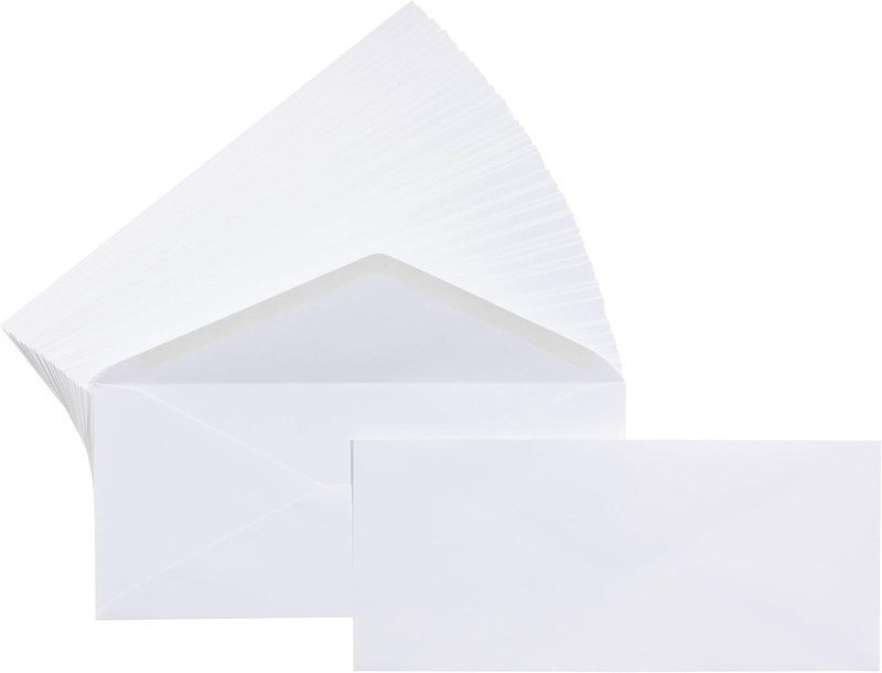 #10 Business Letter Envelopes with Gummed Seal, No Tint, White, 500-Pack