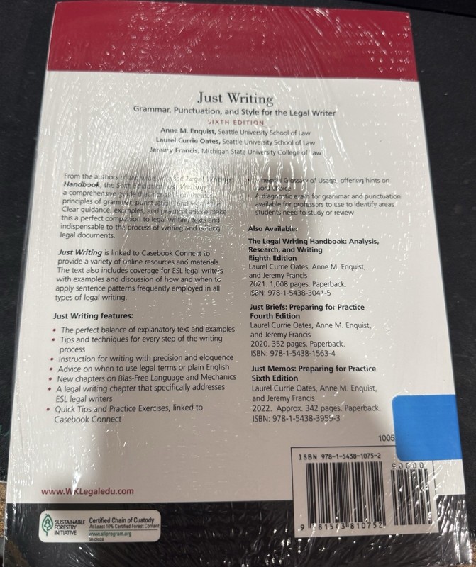 Aspen Publishing Just Writing Sixth Edition Paperback Aspen Coursebook Series gallery