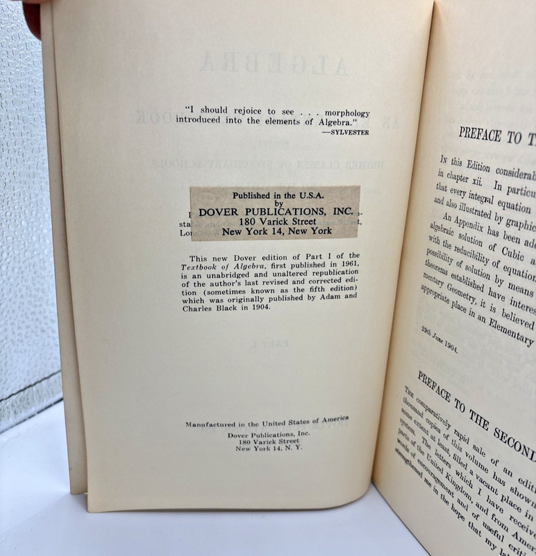 Textbook of Algebra Part One G. Chrystal - PB - 1961 - Dover Edition gallery