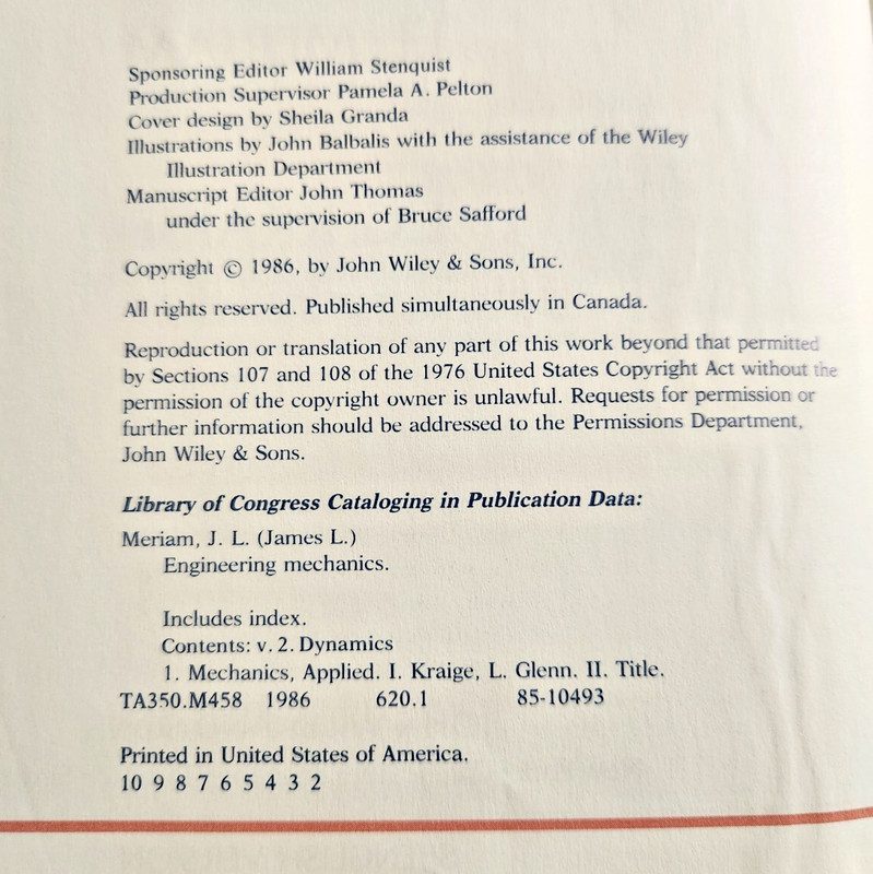Engineering Mechanics Dynamics 2nd Ed Meriam Kraige; J. L. Meria 1986 Hardcover gallery