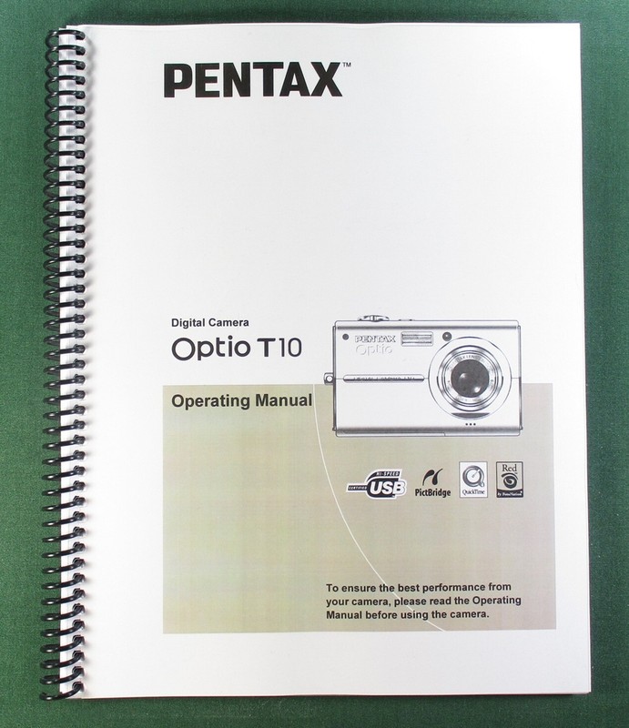 Pentax Optio T10 Instruction Manual: 163 Pages & Protective Covers!
