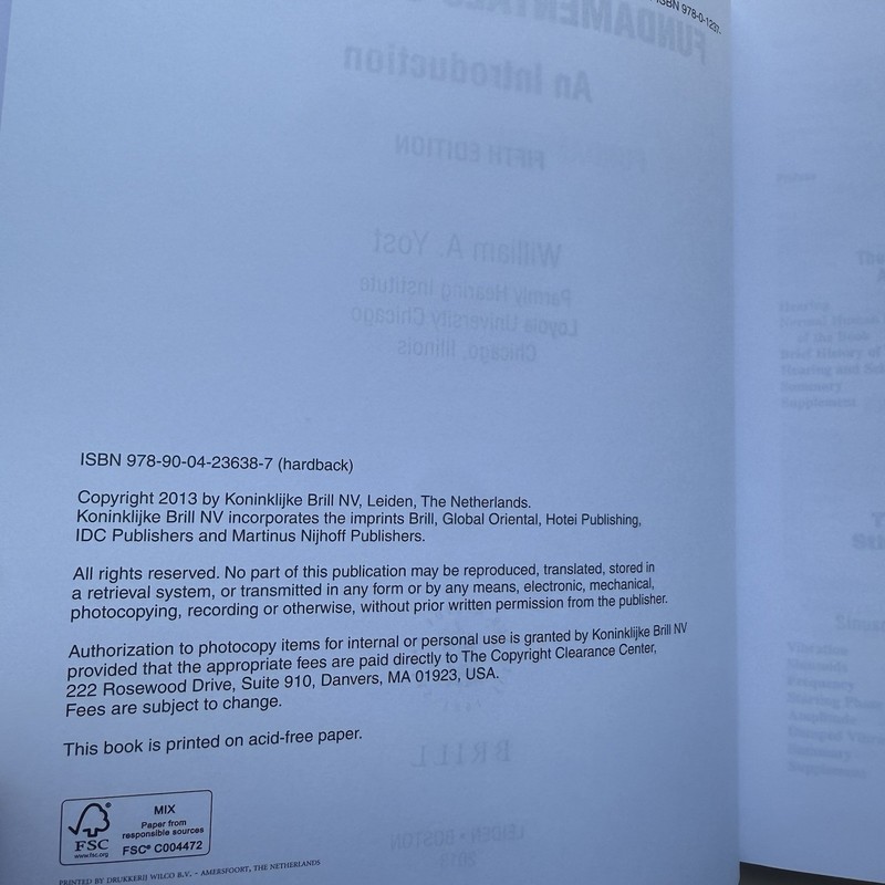FUNDAMENTAL OF HEARING: An Introduction: Fifth Edition by William Yost gallery