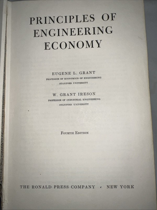 Vintage 1960 -Principles of Engineering Economy Grant & Ireson 4th Edition HCDJ gallery