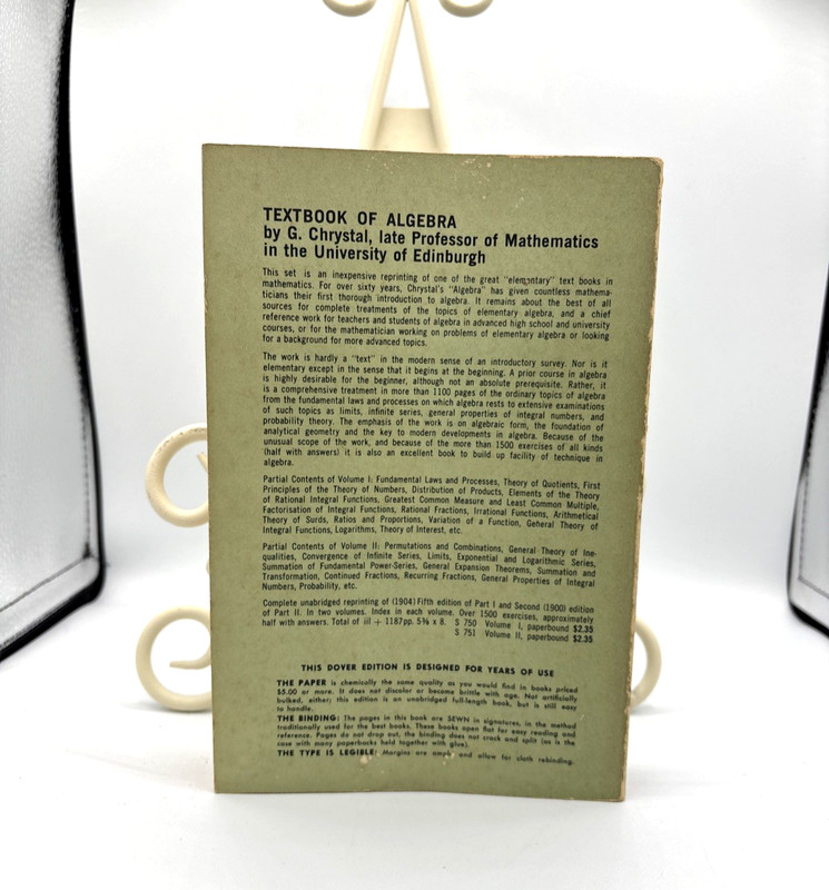 Textbook of Algebra Part One G. Chrystal - PB - 1961 - Dover Edition gallery