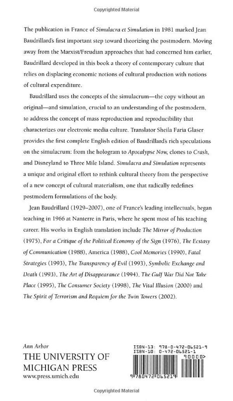 Simulacra and Simulation: The Model and the Method Paperback – 1 January 1994 gallery