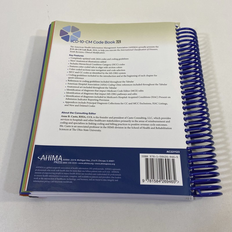 ICD-10-CM Code Book 2024 AHIMA Press Anne B Casto Spiralbound Unused Color Flags gallery