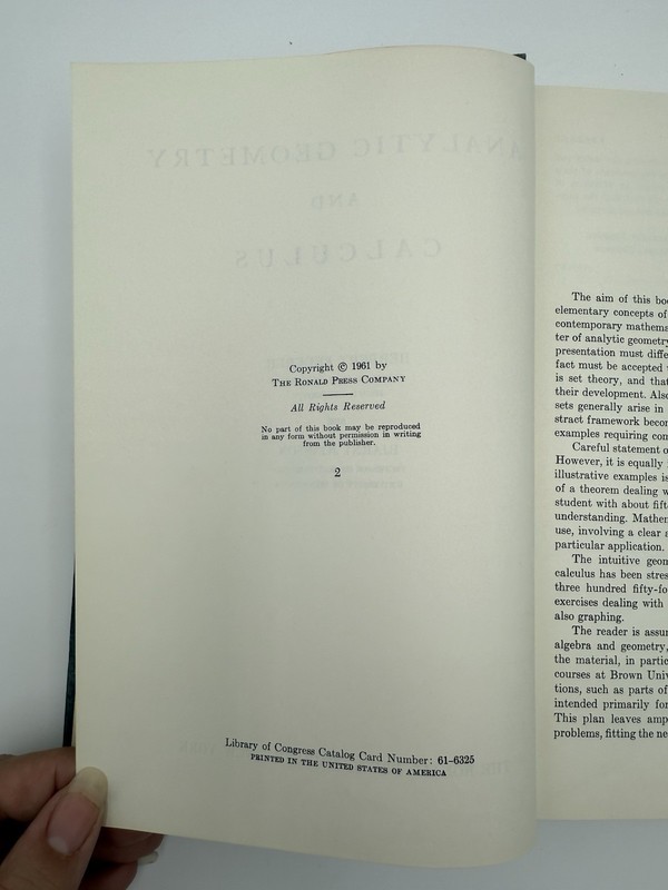 Herbert Federer & Bjaeni Jonsson Analytic Geometry And Calculus 1961 Vintage HC gallery