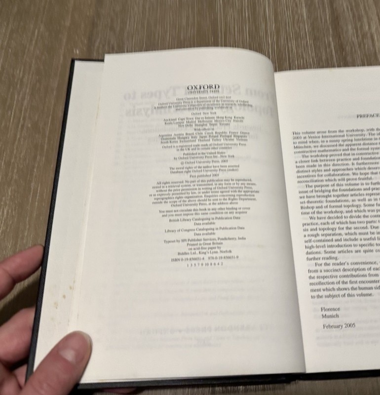 From Sets and Types to Topology and Analysis by L Crosilla & P Schuster 2005 HC gallery