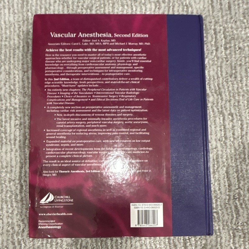 Vascular Anesthesia 2nd Edition Hardcover 2004 Kaplan Lake Murray gallery