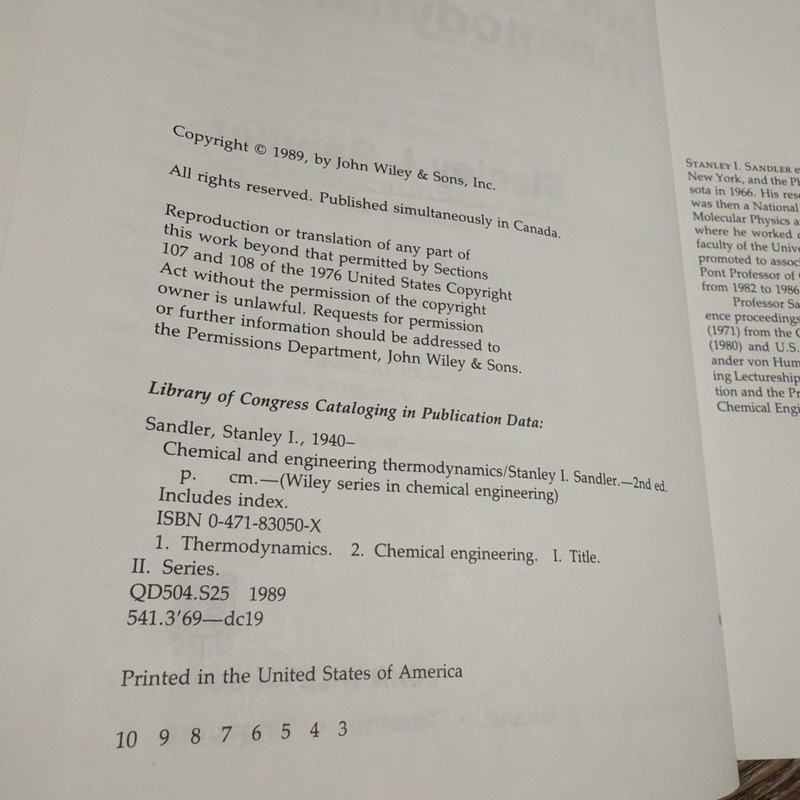 Chemical & Engineering Thermodynamics 2nd Ed. Sandler HC w/ Original Floppy Disk gallery